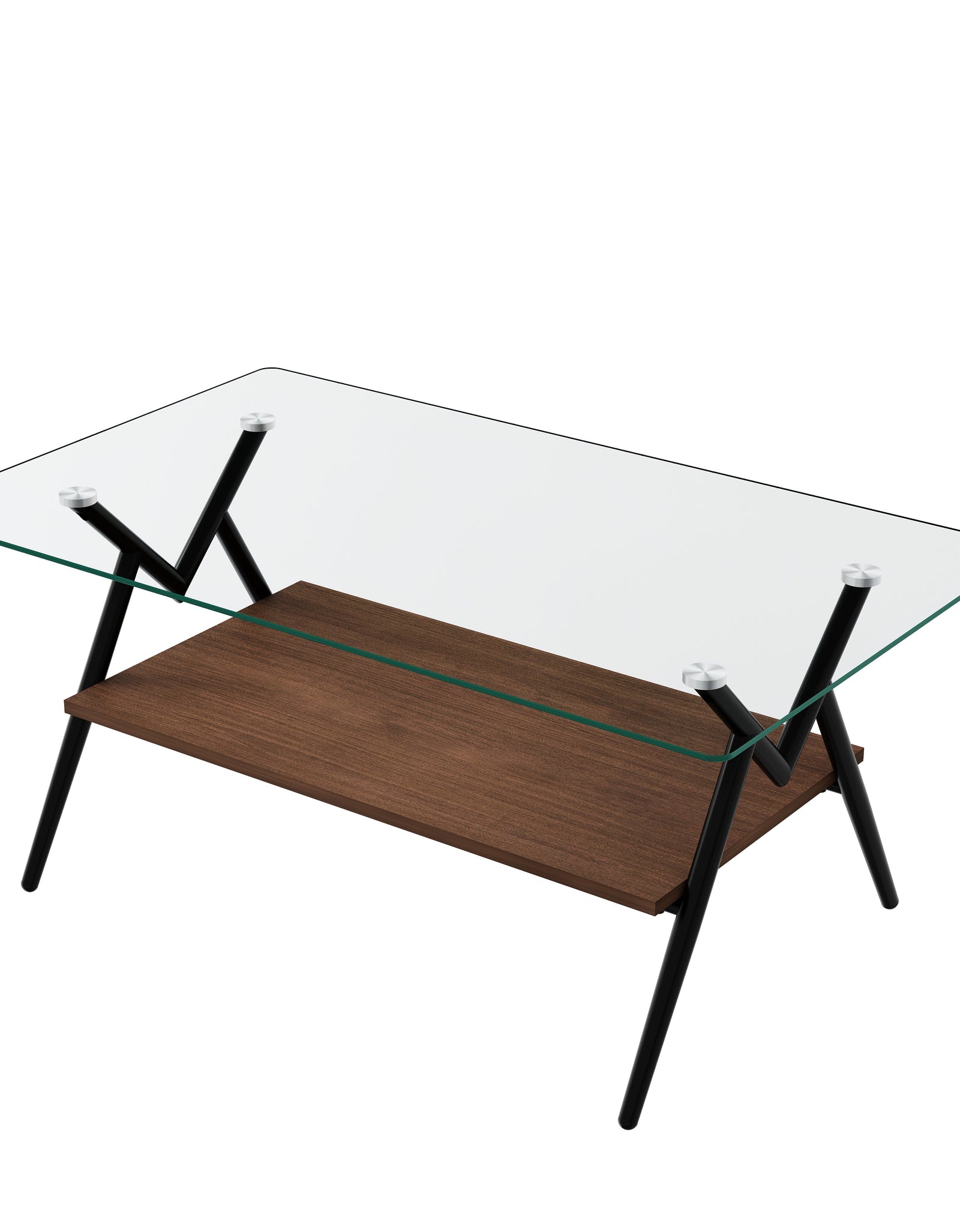 Rectangle Coffee Table with Tempered Glass top and Black Metal Legs, Modern Table for Living Room , Transparent Glass