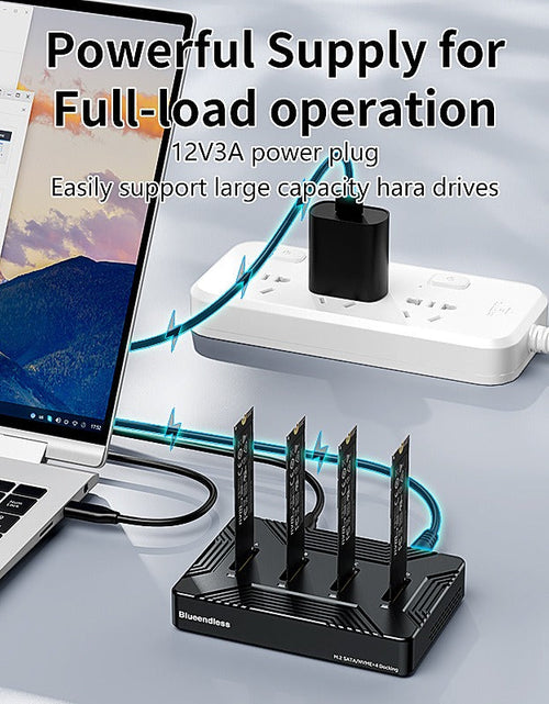 Load image into Gallery viewer, m. Solid state drive base with four bays and dual protocol nvme/data portable hard drive box, USB 3.2 gen2

