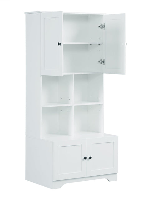Load image into Gallery viewer, Bathroom storage cabinet, 4-door independent cabinet, adjustable shelf, open multi-layer shelf, white
