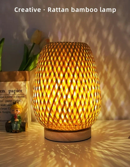 Load image into Gallery viewer, Retro Japanese Style Lamp Bamboo Woven Desk Lamp Handmade Rattan LED Desk Lamp Wooden House Decoration Light
