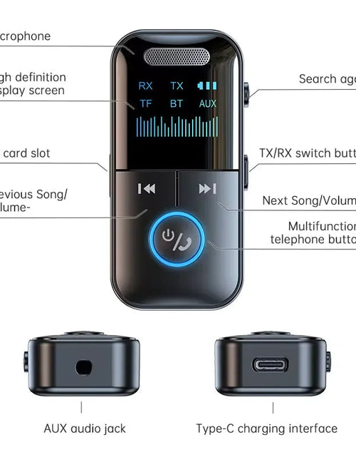 Load image into Gallery viewer, Bluetooth 5.4 Receiver Transmitter 3.5mm AUX Audio Receiver Support TF Card Wireless Audio Adapter With Mic LED Digital Display
