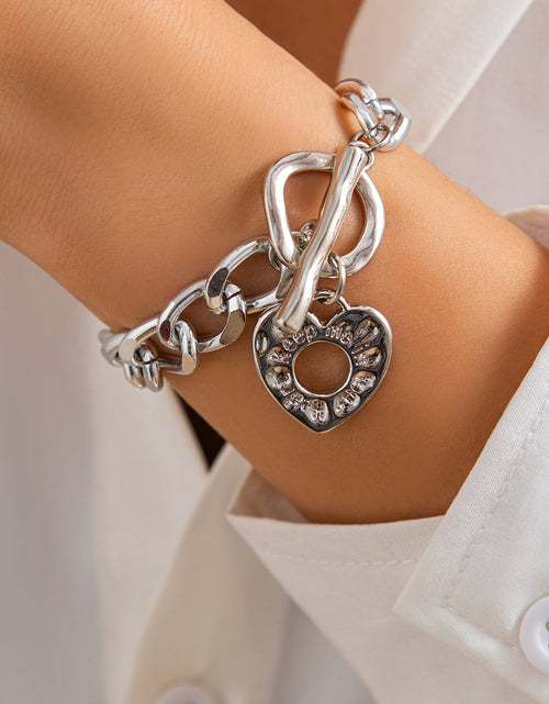 Load image into Gallery viewer, Lava hollowed out heart-shaped pendant necklace punk metallic collarbone chain set
