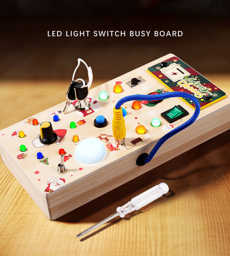 Christmas Gift Children's Early Education Wooden Switch Plug Power LED Light Busy Board Toy