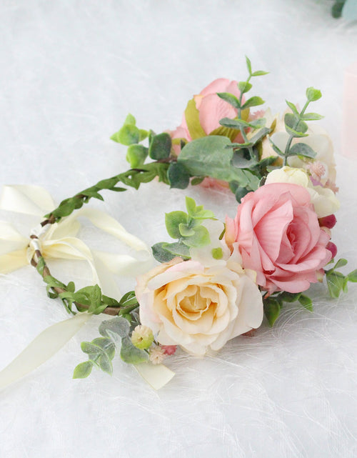 Load image into Gallery viewer, Spring and summer flower garland headwear simulation rose crown water grass headband bride travel photography hair accessories
