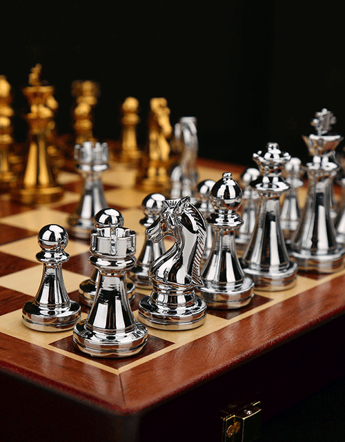 Load image into Gallery viewer, International Chess High end Gift Box Metal Chess Pieces Wooden Chess Board Western Chess
