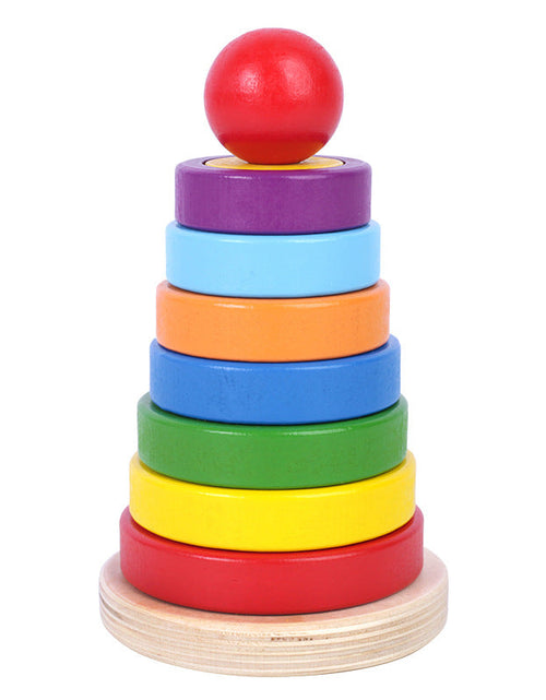 Load image into Gallery viewer, Wooden geometric circular stacking building blocks children's early education puzzle rainbow tower assembly Christmas toy gift
