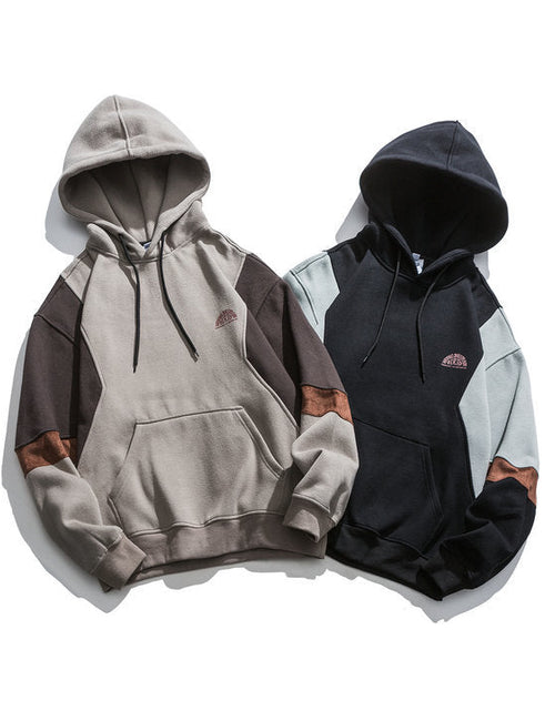 Load image into Gallery viewer, Japanese fashion brand color blocked hooded sweatshirt for men, retro city boy versatile casual top
