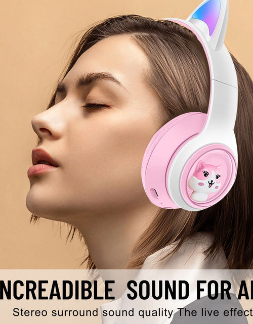 Load image into Gallery viewer, AKZ-07 Luminous Cat's ears (Steamed cat-ear shaped bread) Headworn Bluetooth Headset Subwoofer Video Game Wireless Headset
