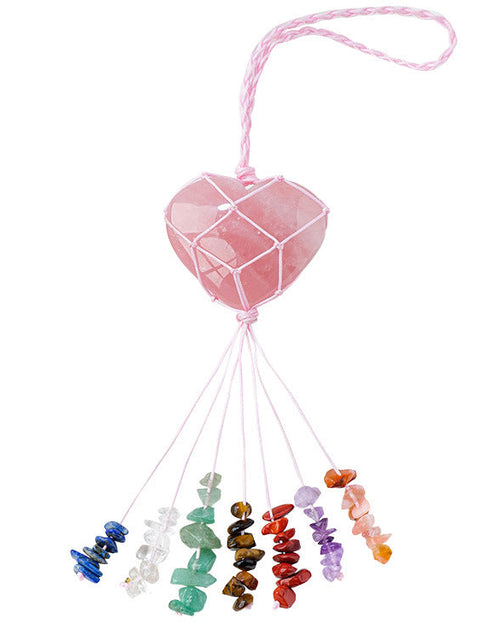 Load image into Gallery viewer, Pink Crystal Love Pendant Pink Crystal Original Stone Heart shaped Peach Heart Colorful Crushed Stone Tassel Pendant
