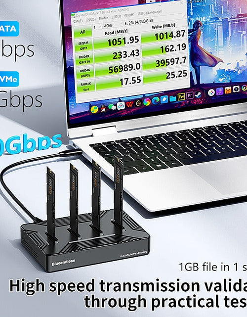 Load image into Gallery viewer, m. Solid state drive base with four bays and dual protocol nvme/data portable hard drive box, USB 3.2 gen2

