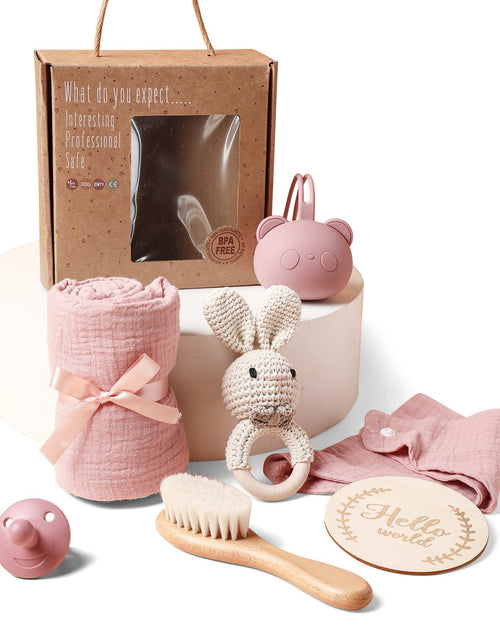 Load image into Gallery viewer, Full moon birth with hand gift, bath towel, wool brush, baby shower mouth, water towel, pacifier set
