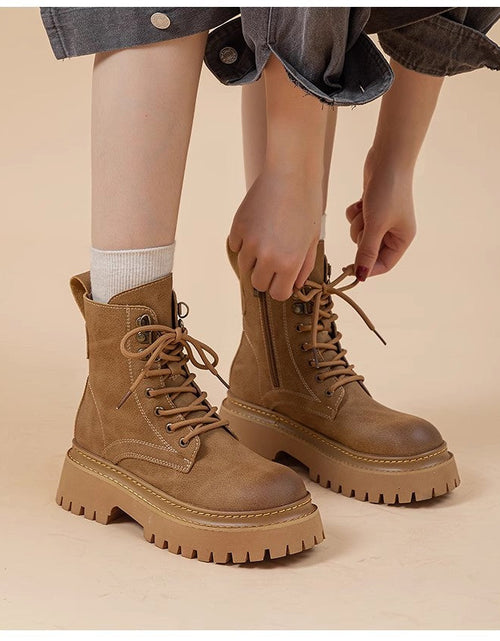 Load image into Gallery viewer, Women's Retro Chunky Heel Mid-Calf Martin Boots – Side Zipper
