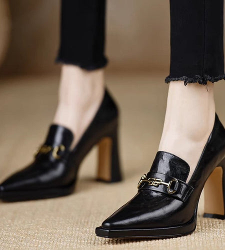 Women's Retro Chunky Heel Pointed Toe Pumps – Slip-On Office Heels