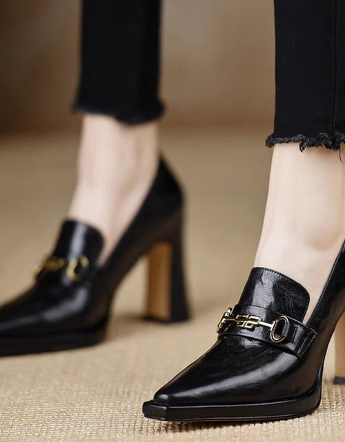 Load image into Gallery viewer, Women's Retro Chunky Heel Pointed Toe Pumps – Slip-On Office Heels
