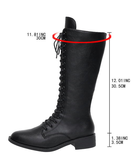 Load image into Gallery viewer, Women’s Round Toe Lace-Up Knee-High Boots – Stylish Casual Long Boots
