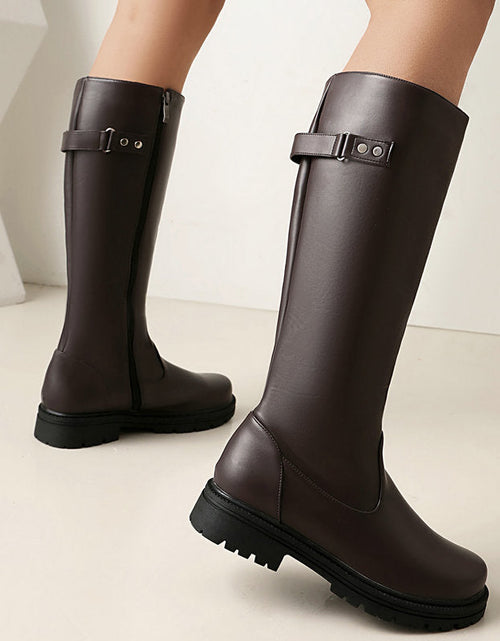 Load image into Gallery viewer, Women’s Retro British-Style Riding Boots – Leather Belt Buckle Knee Boots

