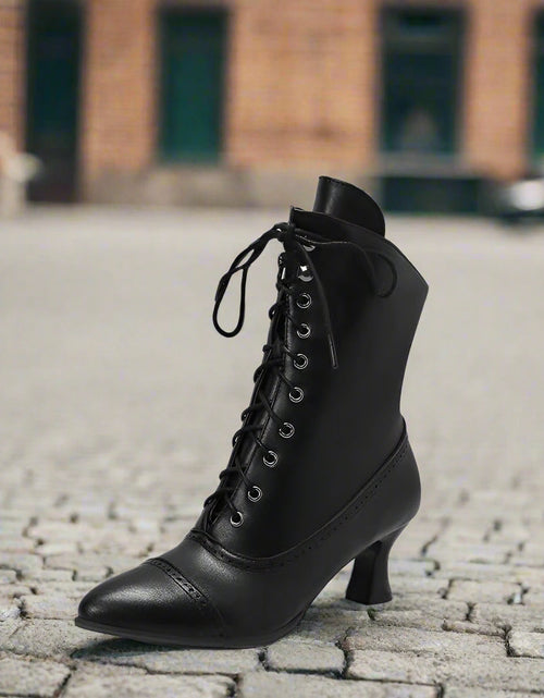 Load image into Gallery viewer, Women’s High Heel Martin Boots – British Style Motorcycle Fashion
