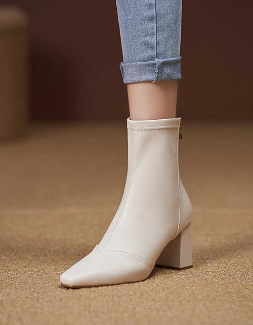 Load image into Gallery viewer, Soft Leather Zip-Back Velvet-Lined Skinny Boots — Sleek Heels
