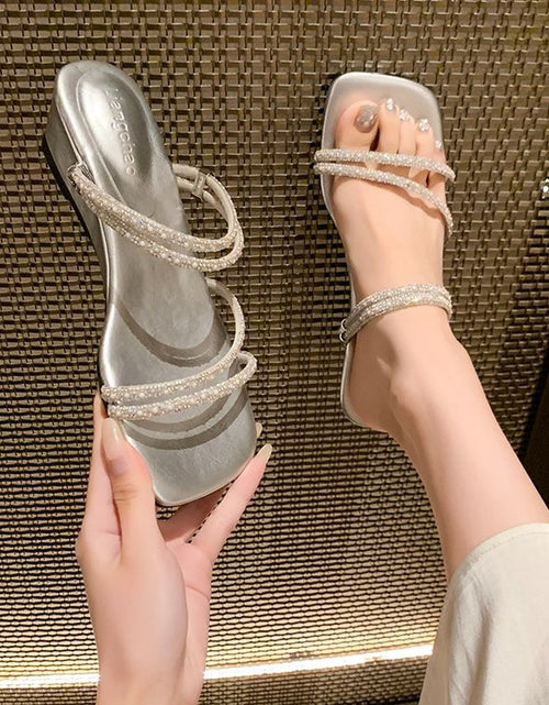 Load image into Gallery viewer, Women's Rhinestone Double-Strap Wedge Sandals – Open-Toe Glam Evening Heels
