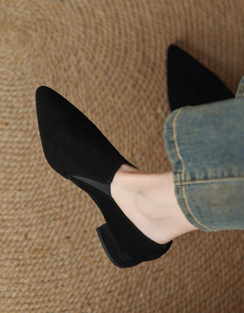 Load image into Gallery viewer, Women's Suede Pointed Toe Chunky Heel Pumps – Deep Vamp Low Heel
