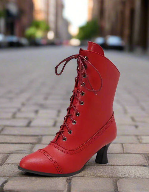 Load image into Gallery viewer, Women’s High Heel Martin Boots – British Style Motorcycle Fashion
