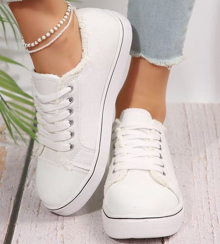 Women's Lace-Up Canvas Sneakers – Lightweight Flat Low-Top