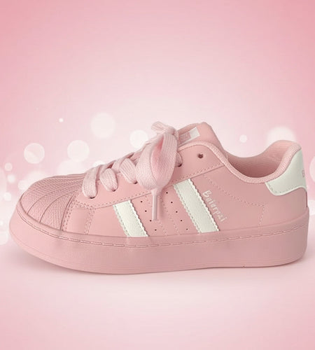 Women's Shell Toe Casual Sneakers – PU Leather Lace-Up Low-Top Trainers