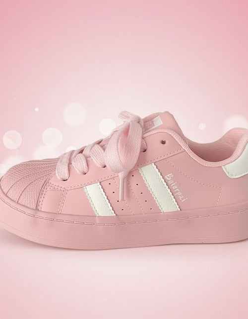Load image into Gallery viewer, Women's Shell Toe Casual Sneakers – PU Leather Lace-Up Low-Top Trainers
