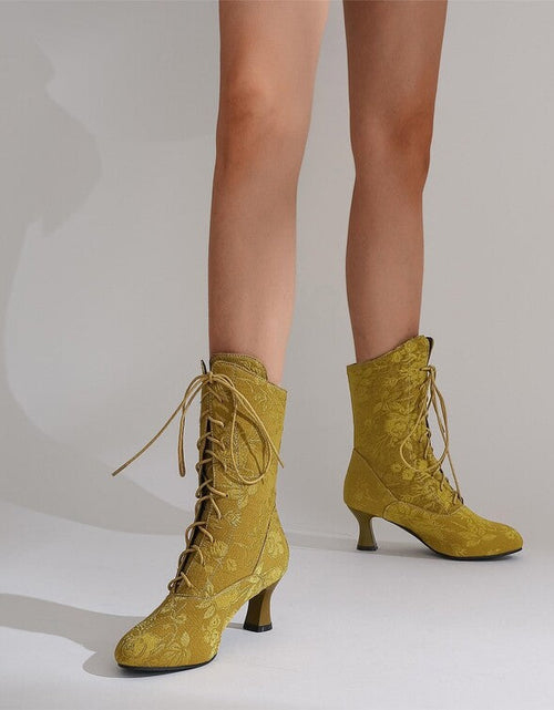 Load image into Gallery viewer, Women’s Pointed-Toe Kitten-Heel Boots | Autumn Winter Chic
