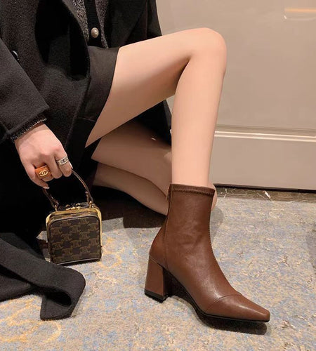 Soft Leather Zip-Back Velvet-Lined Skinny Boots — Sleek Heels