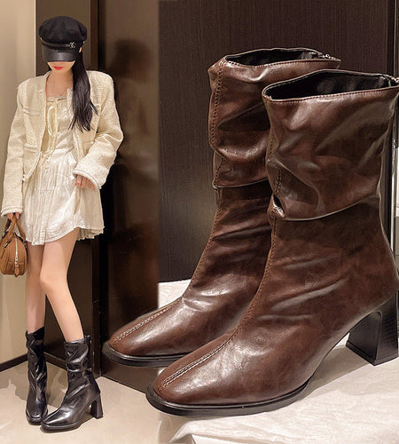 Large Size Women’s High Heel Plus-Width Ankle Boots – Autumn/Winter