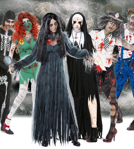 Scary Halloween Costumes for Adult Men Zombie Nurse Nun Bloody Ghost Bride Middle Ages Women Fancy Dress Cosplay Costumes