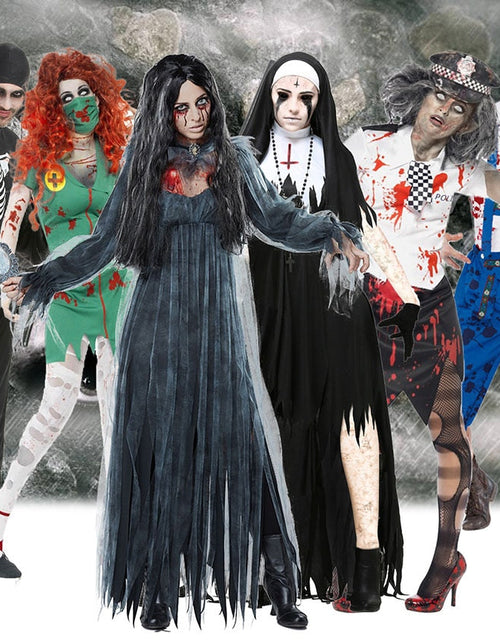 Load image into Gallery viewer, Scary Halloween Costumes for Adult Men Zombie Nurse Nun Bloody Ghost Bride Middle Ages Women Fancy Dress Cosplay Costumes
