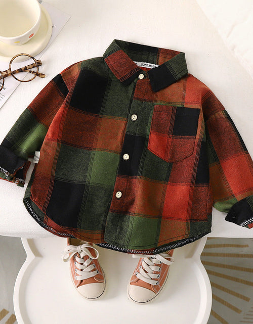 Load image into Gallery viewer, Autumn Toddler Boys Plaid Shirts Cotton Contrast Long Sleeve Infant Babys Boys Outwear Coat Loose Turn Down Collar Kid Boys Tops
