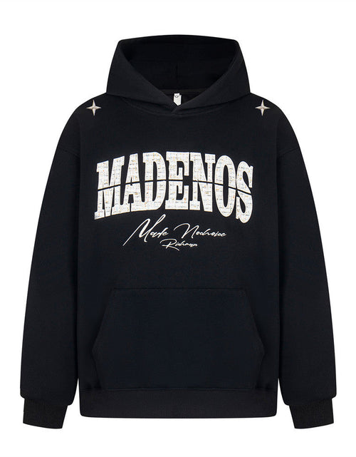 Load image into Gallery viewer, Alphabet patch embroidered hooded sweatshirt

