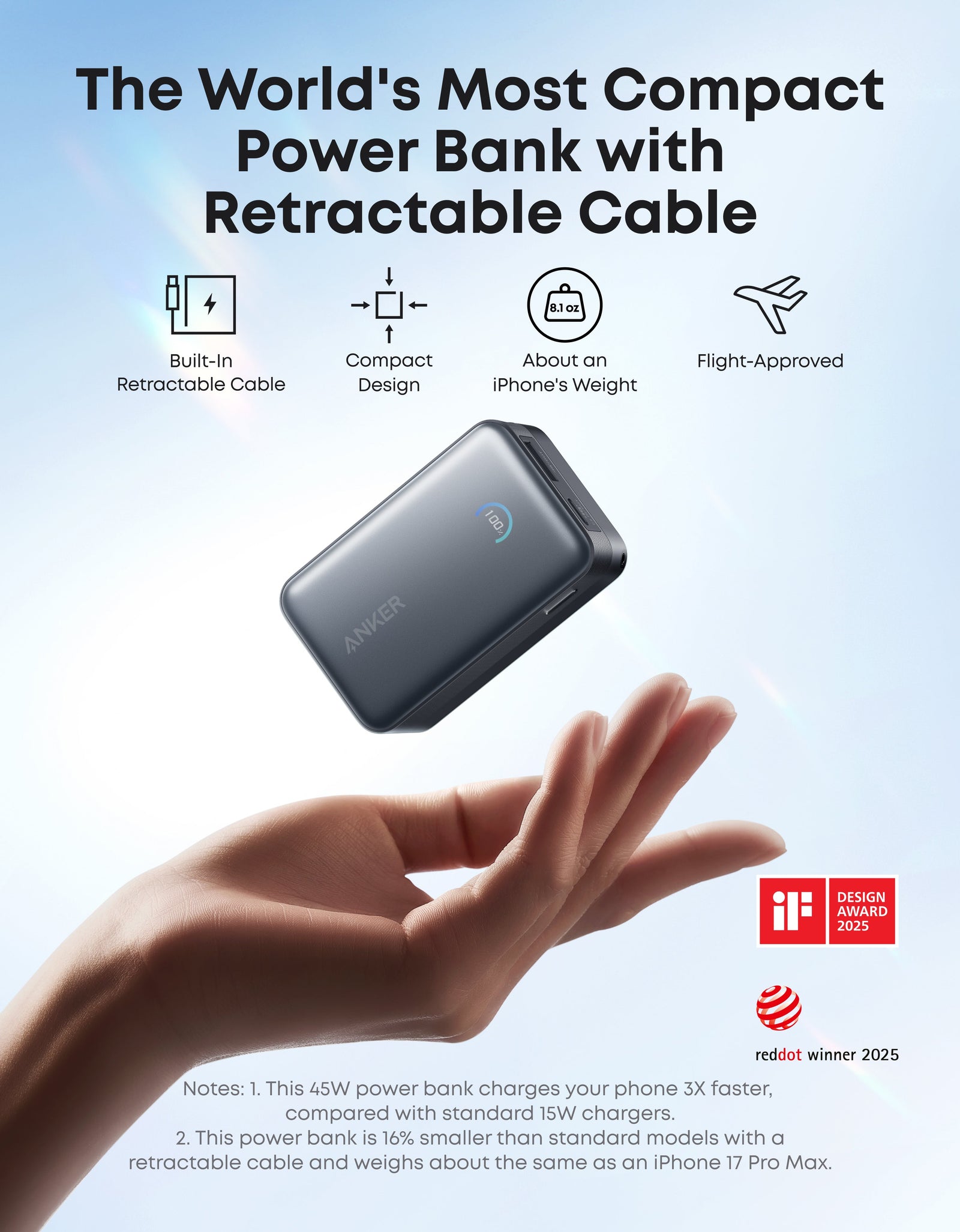 Anker Nano Power Bank (10K, 45W, Built-In Retractable USB-C Cable)