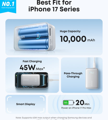 Anker Nano Power Bank (10K, 45W, Built-In Retractable USB-C Cable)