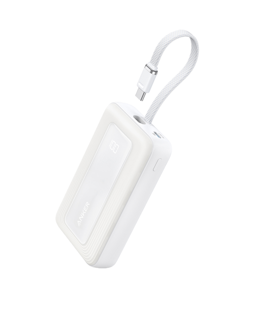 Load image into Gallery viewer, Anker Zolo Power Bank (10K, 30W) with a 5.4-inch (13.7 cm) built-in USB-C cable.

