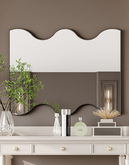 Load image into Gallery viewer, Wall Mirror 30x35 Inch Black Rectangular Mirror with 2 Wavy Sides Metal Framed Mirror Vanity Mirror Dressing Mirror
