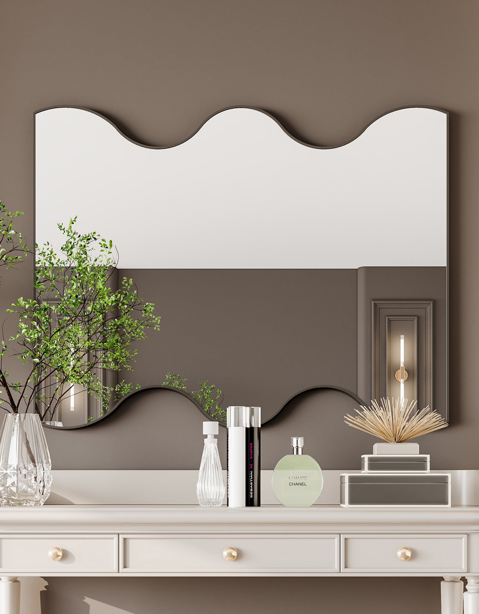 Wall Mirror 30x35 Inch Black Rectangular Mirror with 2 Wavy Sides Metal Framed Mirror Vanity Mirror Dressing Mirror