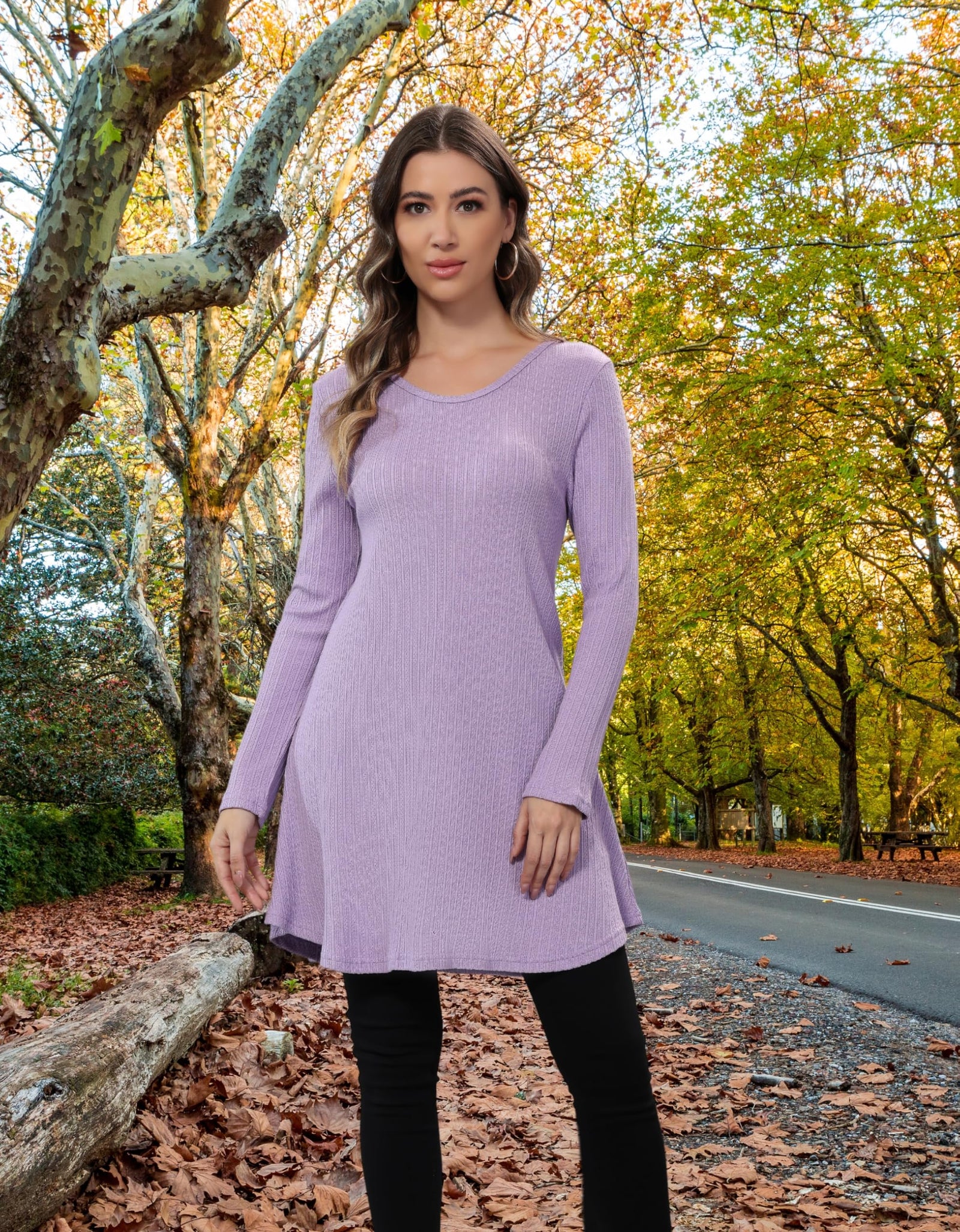 Aphratti Womens Sweater Dress Tunic Top Long Sleeve Casual Lavender L
