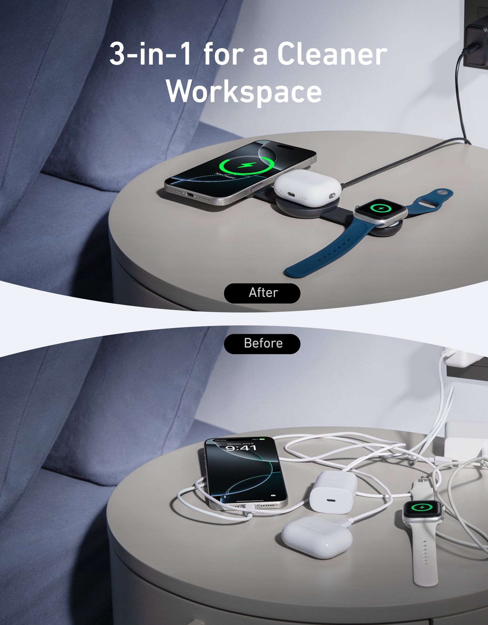 Anker MagGo Wireless Charging Station (3-in-1, Foldable Pad)