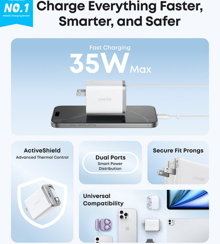 Anker Nano Charger (35W, Built-In Retractable USB-C Cable)