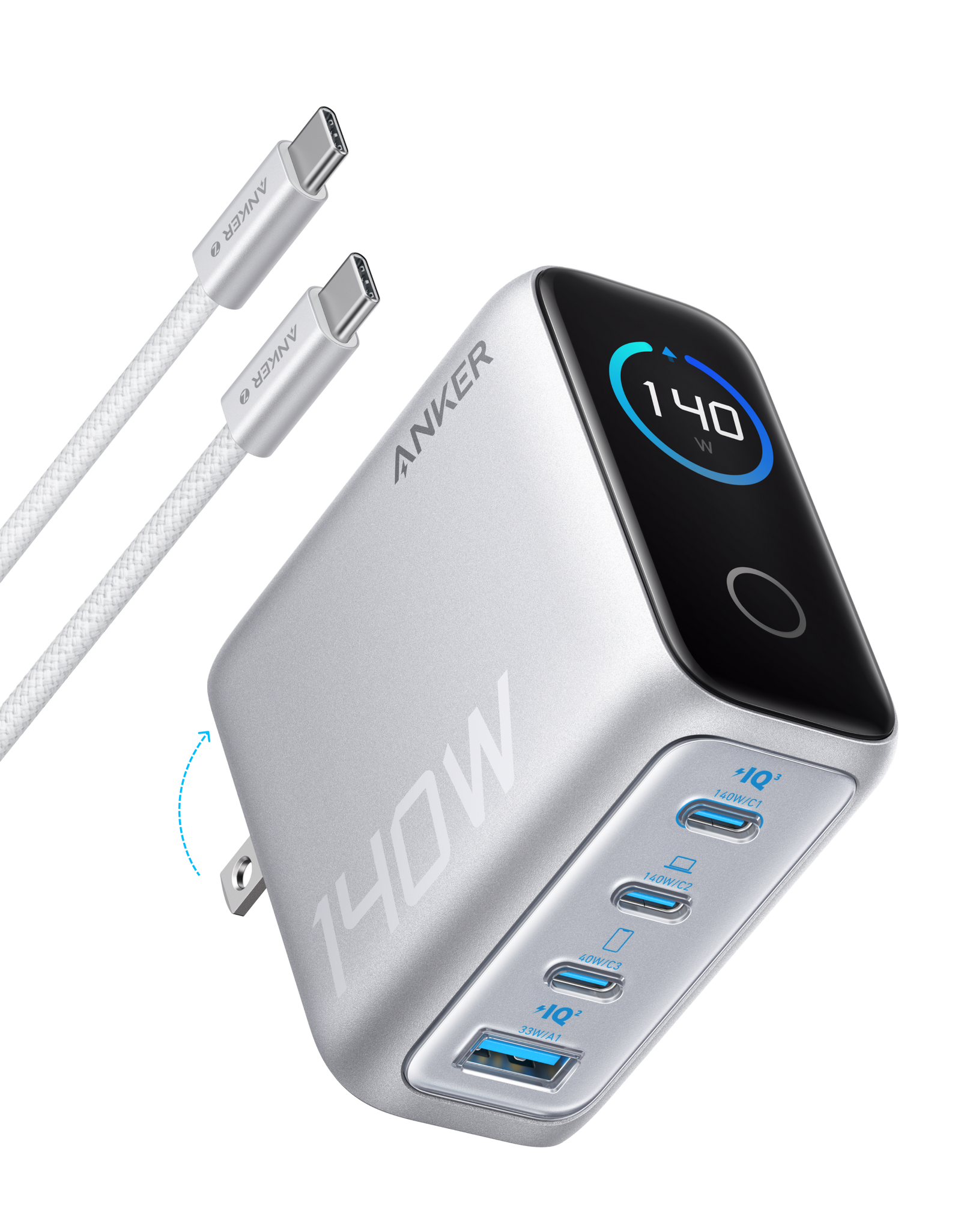 Anker Charger (140W, 4-Port, PD 3.1) with USB-C Cable