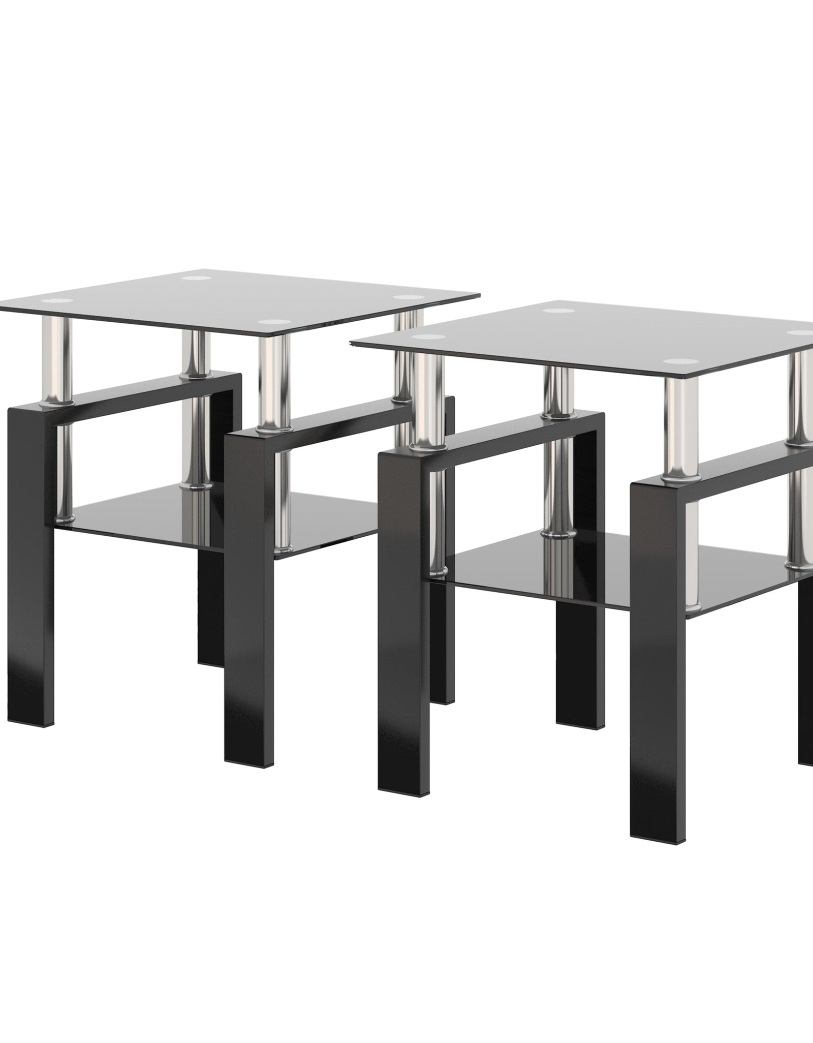 Set of 2, Modern Tempered Glass Tea Table Coffee Table End Table, Square Table for Living Room, Black