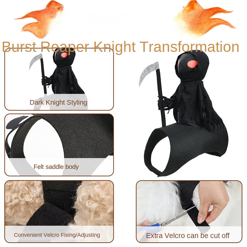 Dog Dark Harvesting Knight Transforms into Pet Costume for Halloween