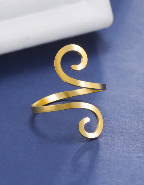 Load image into Gallery viewer, Stainless Steel Large Spiral Ring Women Gold Color Adjustable Finger Rings Minimalist Jewelry Valentine Gift New In
