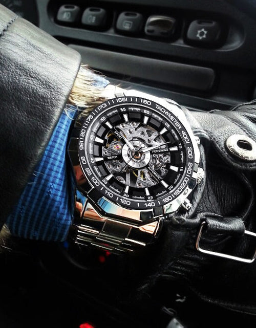 Load image into Gallery viewer, Silver Stainless Steel Waterproof Mens Skeleton Watches Top Brand Luxury Transparent Mechanical Male Wrist Watch
