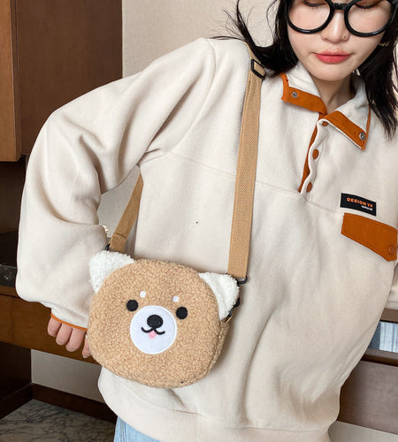 Women's Bag Autumn/Winter New Cute Doll Women's Shoulder Bag Fashionable and Stylish Crossbody Plush Small Round Bag Student Bag