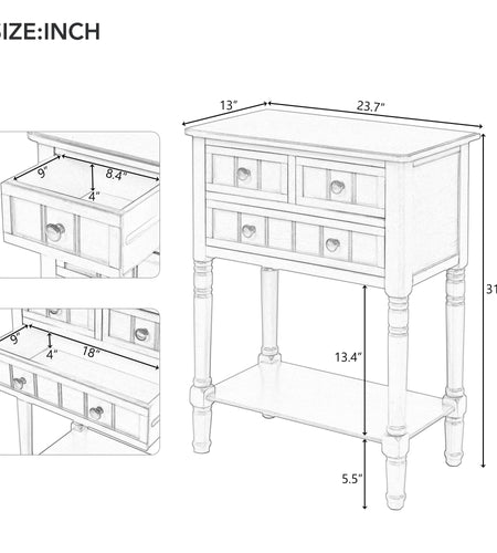 TREXM Narrow Console Desk, Ultra Thin Sofa Table with Three Storage Drawers and Living Room Bottom Shelves (Espresso)
